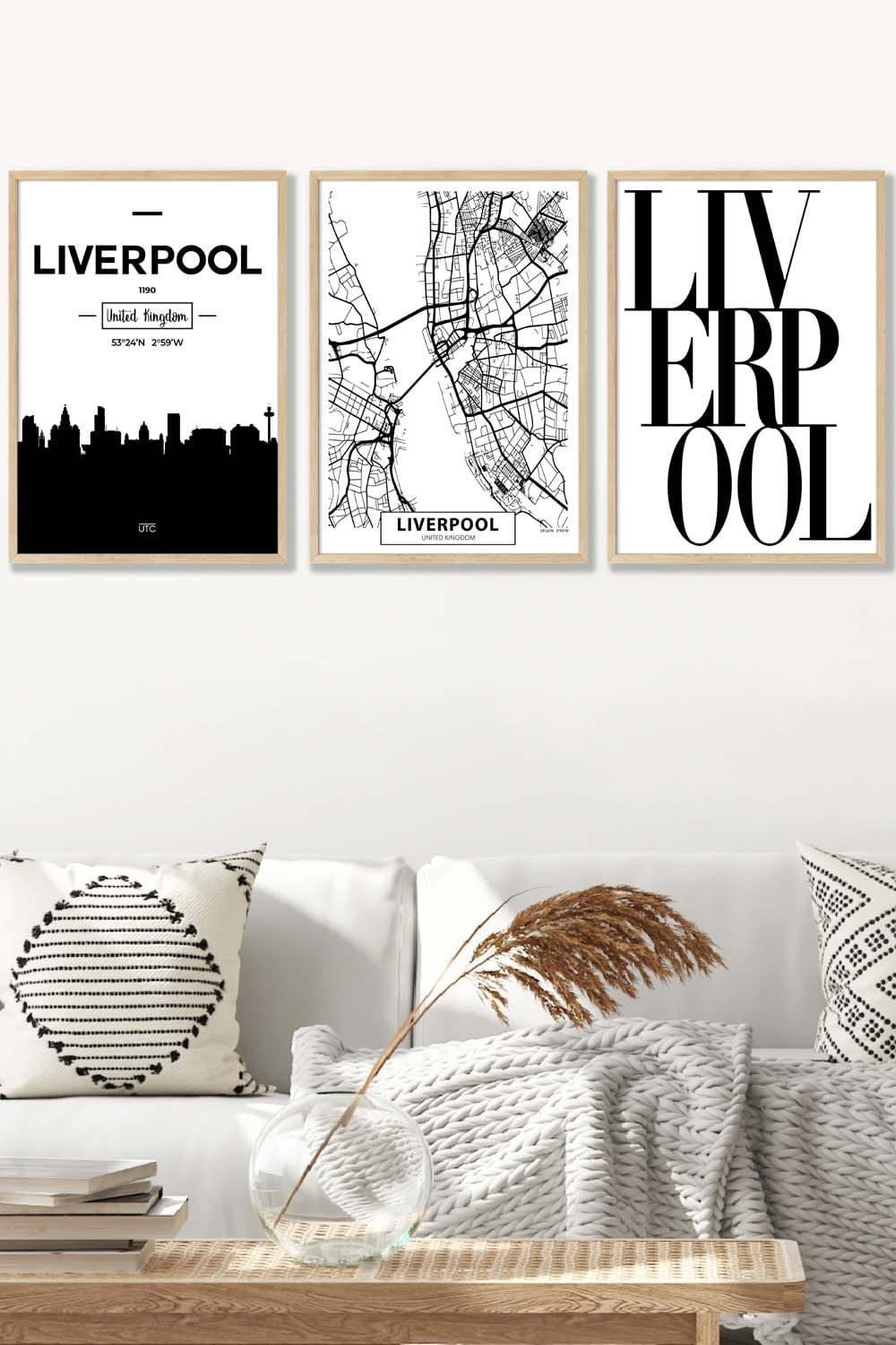 LIVERPOOL Skyline Street Map City Prints Framed Wall Art - Large